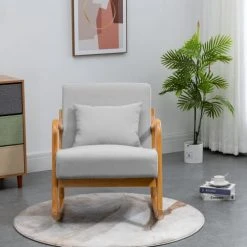 Nordlys Fauteuils Rocking Chair En Bois Massif Et Tissu Gris -Fauteuils, poufs et repose-pieds Soldes rocking chair en bois massif et tissu gris 3