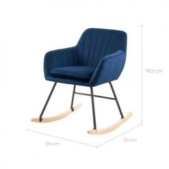 Rendez Vous Déco Fauteuils Rocking-chair En Velours Bleu Et Pieds En Métal Et Bois -Fauteuils, poufs et repose-pieds Soldes rocking chair en velours bleu et pieds en metal et bois 2