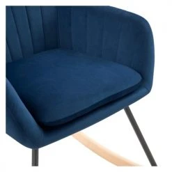 Rendez Vous Déco Fauteuils Rocking-chair En Velours Bleu Et Pieds En Métal Et Bois -Fauteuils, poufs et repose-pieds Soldes rocking chair en velours bleu et pieds en metal et bois 3