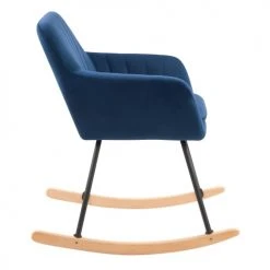 Rendez Vous Déco Fauteuils Rocking-chair En Velours Bleu Et Pieds En Métal Et Bois -Fauteuils, poufs et repose-pieds Soldes rocking chair en velours bleu et pieds en metal et bois 5